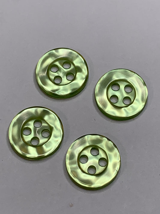 Vintage 4 Round Plastic Buttons, 4 Holes, Green, 1.2 cm, New/Old Stock