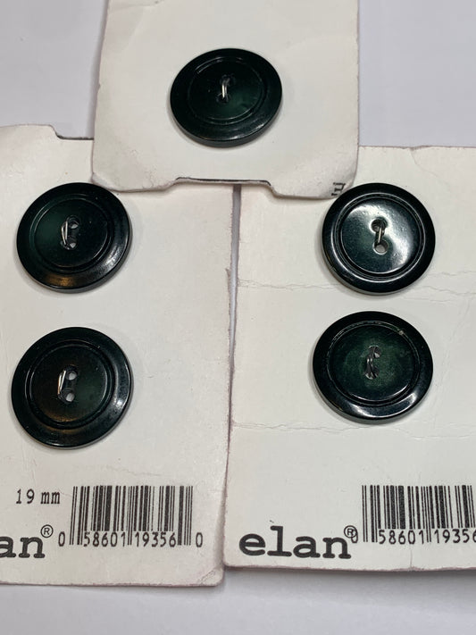 Vintage 6 Round Plastic Buttons, 2 Holes, Green, 2.0 cm, New/Old Stock