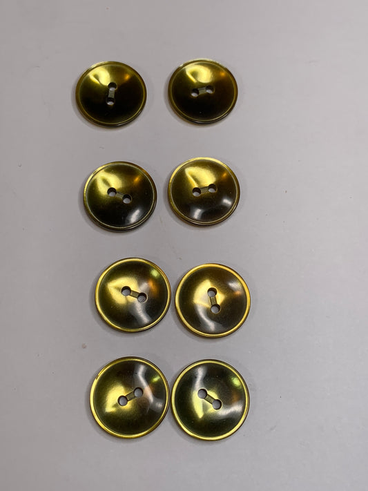 Vintage 8 Round Plastic Buttons, 2 Holes, Green, 1.5 cm, New/Old Stock