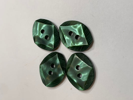 Vintage 4 Oval Plastic Buttons, 2 Holes, Green, 2.0 cm, New/Old Stock