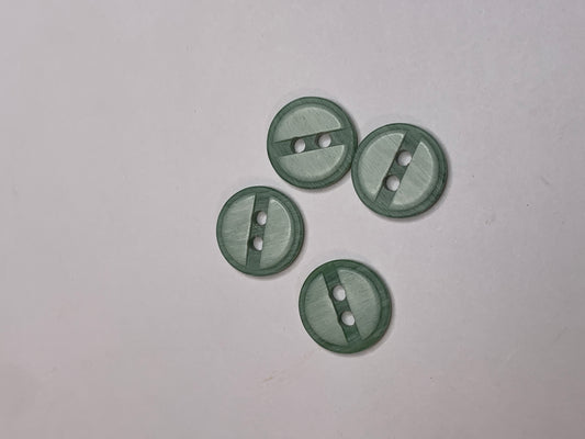 Vintage 4 Round Plastic Buttons, 2 Holes, Green, 1.2 cm, New/Old Stock