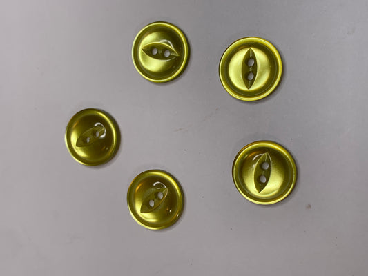 Vintage 5 Round Plastic Buttons, 2 Holes, Green, 1.2 cm, New/Old Stock