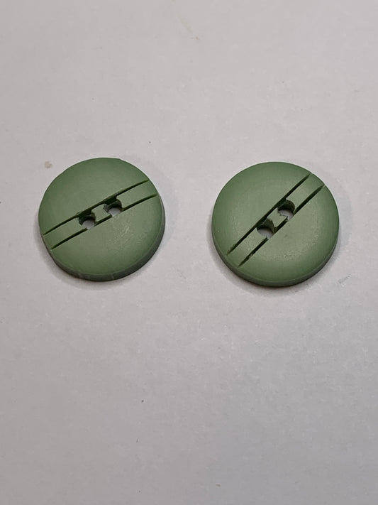 Vintage 2 Round Plastic Buttons, 2 Holes, Green, 1.5 cm, New/Old Stock