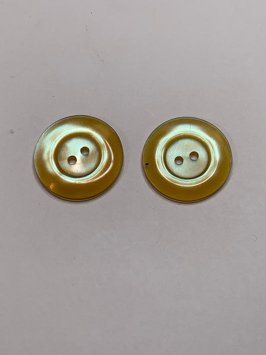 Vintage 2 Round Plastic Buttons, 2 Holes, Green, 2.0 cm, New/Old Stock
