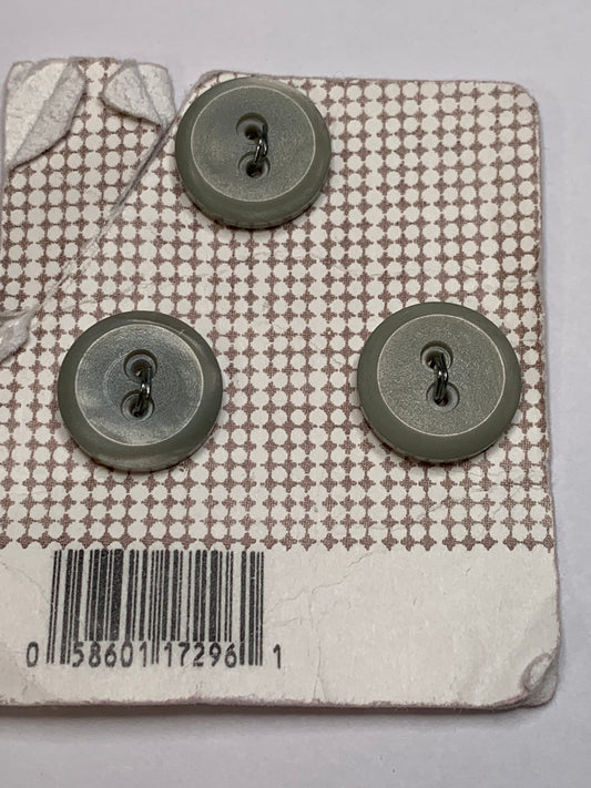 Vintage 3 Round Plastic Buttons, 2 Holes, Green, 1.5 cm, New/Old Stock