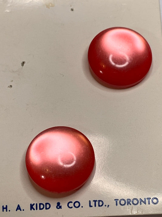 Vintage 2 Round Plastic Buttons, Shank, Pink, 1.5 cm, New/Old Stock