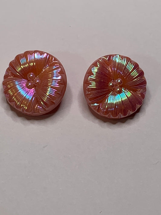 Vintage 2 Round Plastic Buttons, Shank, Pink, 2.0 cm, New/Old Stock