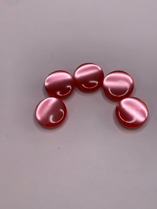 Vintage 5 Round Plastic Buttons, Shank, Pink, 1.5 cm, New/Old Stock