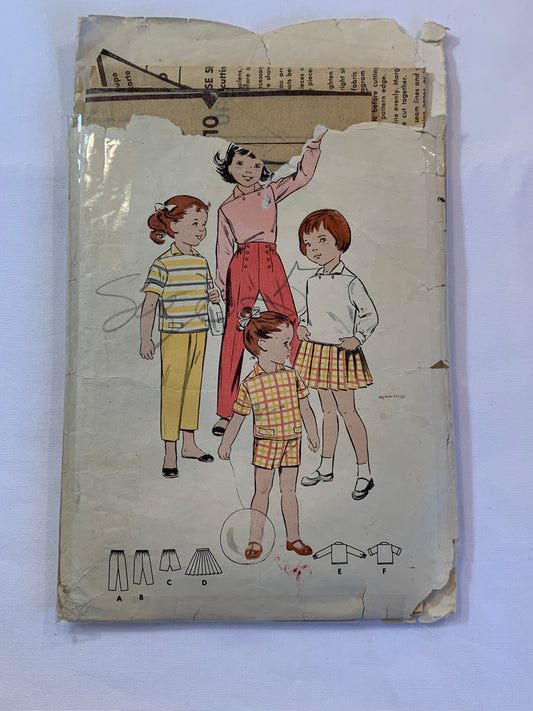 Butterick Sewing Pattern 8688 Girls' Blouse, Shorts, Pedal Pushers, Skirt, Capri Pants, Loose-Fitting, Long/Short Sleeves, Elastic Waist, Pockets, Size 5, Cut, Vintage 1950