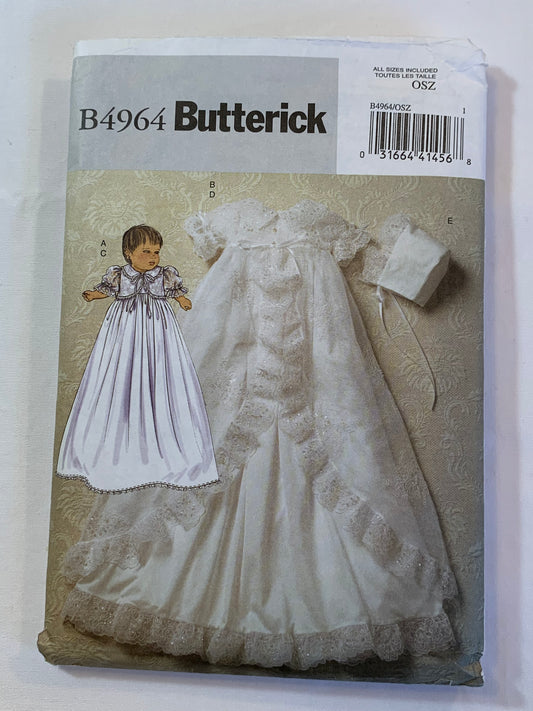 Butterick Sewing Pattern B4964 Infants' Jacket, Coat, gown, Panties, Hat, Collar, Ruffles, Bonnet, Flared, Size Sm-XL, Cut, 2007