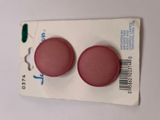 Vintage 2 Round Plastic Buttons, Shank, Pink, 2.5 cm, New/Old Stock