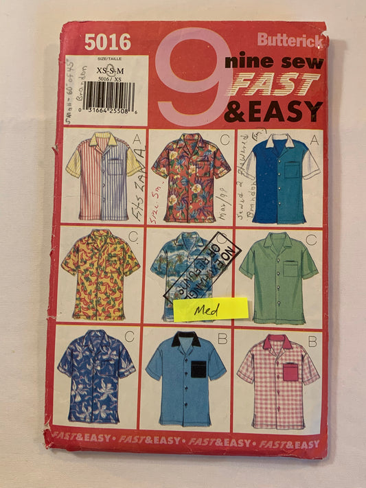 Butterick Sewing Pattern 5915 Misses'/Men's/Unisex Shirt, Loose-Fitting, Collar, Pocket, Short Sleeves, Button Front, Size 30-40, Cut, Vintage 1997