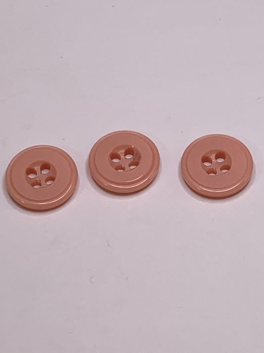 Vintage 3 Round Plastic Buttons, 4 Holes, Pink, 1.2 cm, New/Old Stock
