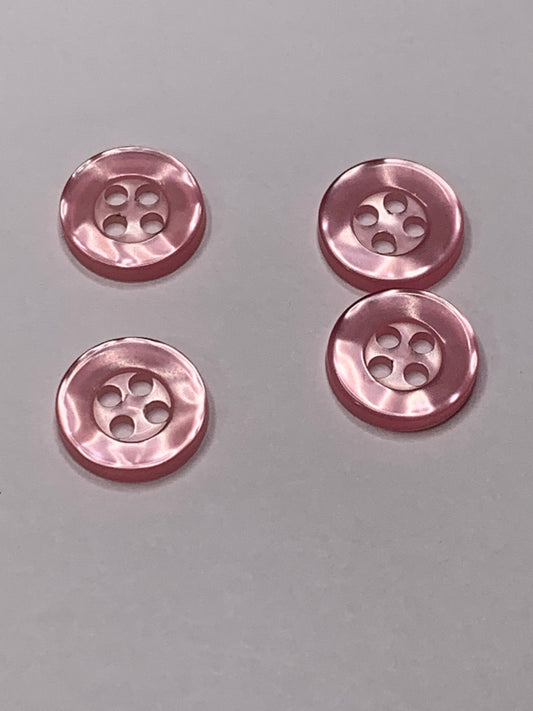 Vintage 4 Round Plastic Buttons, 4 Holes, Pink, 1.2 cm, New/Old Stock
