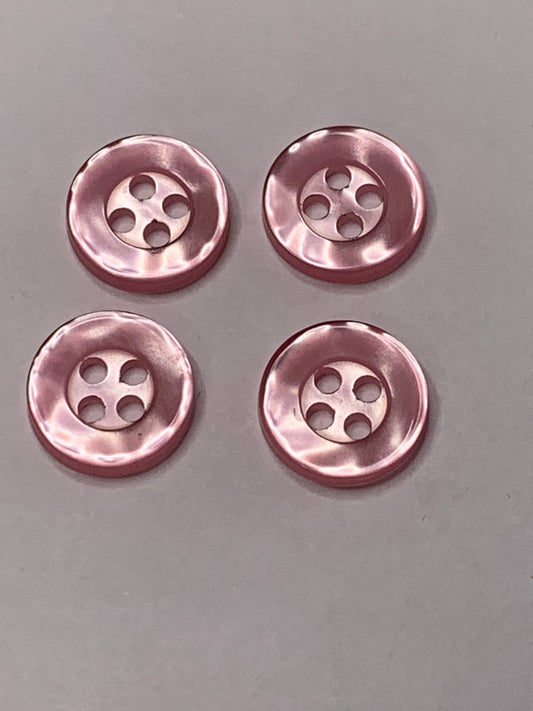 Vintage 4 Round Plastic Buttons, 4 Holes, Pink, 1.5 cm, New/Old Stock