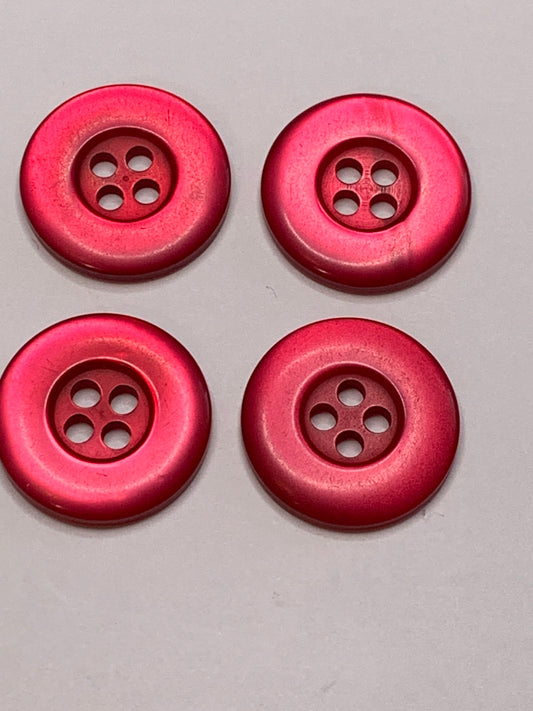Vintage 4 Round Plastic Buttons, 4 Holes, Pink, 2.0 cm, New/Old Stock