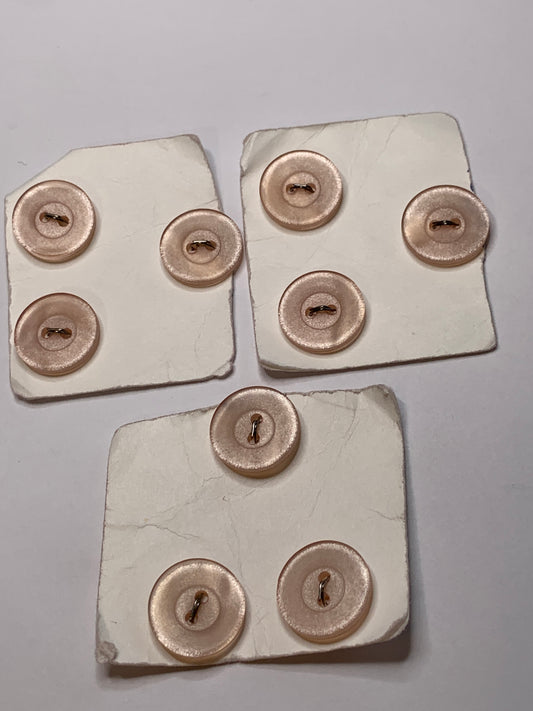 Vintage 9 Round Plastic Buttons, 2 Holes, Pink, 1.5 cm, New/Old Stock
