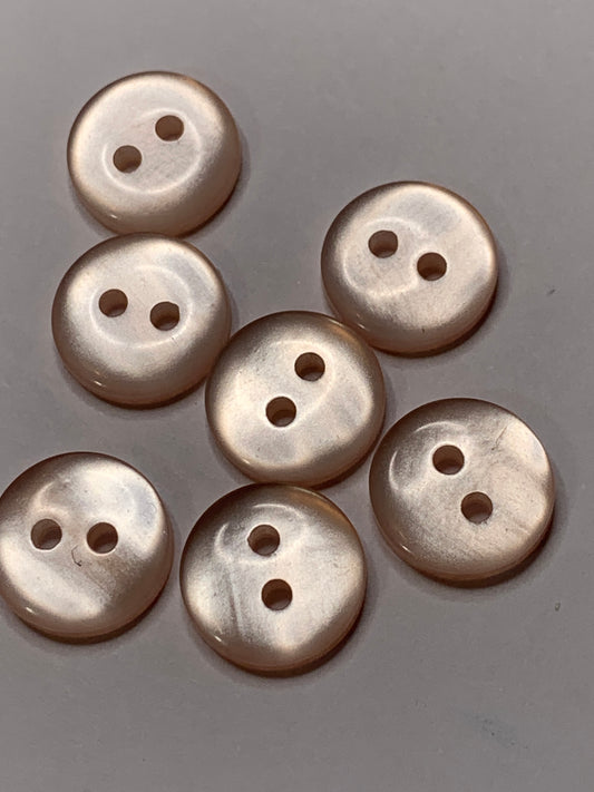 Vintage 7 Round Plastic Buttons, 2 Holes, Pink, 1.0 cm, New/Old Stock