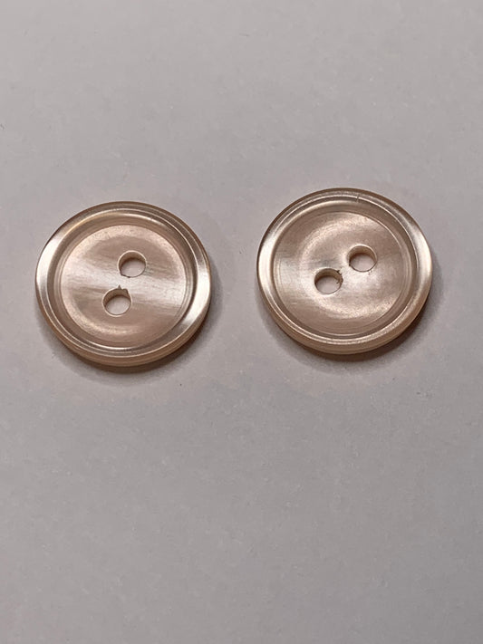 Vintage 2 Round Plastic Buttons, 2 Holes, Pink, 1.5 cm, New/Old Stock