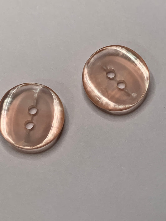 Vintage 2 Round Plastic Buttons, 2 Holes, Pink, 1.5 cm, New/Old Stock