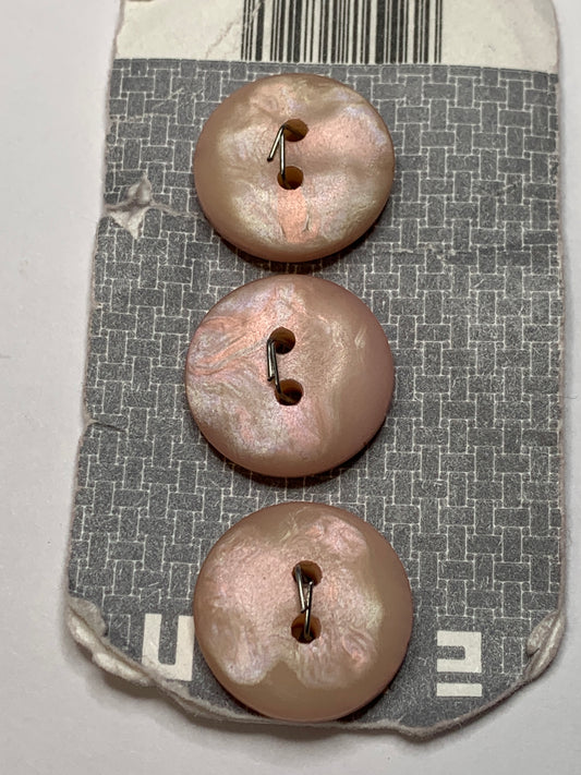 Vintage 3 Round Plastic Buttons, 2 Holes, Pink, 1.8 cm, New/Old Stock