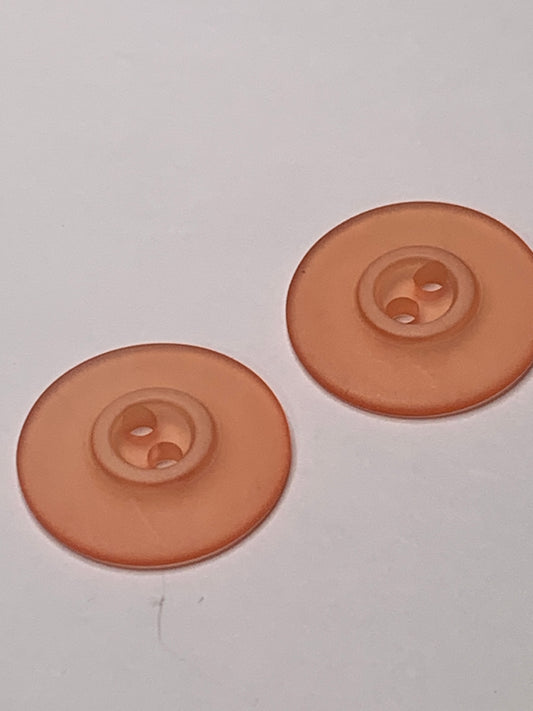 Vintage 2 Round Plastic Buttons, 2 Holes, Pink, 2.0 cm, New/Old Stock