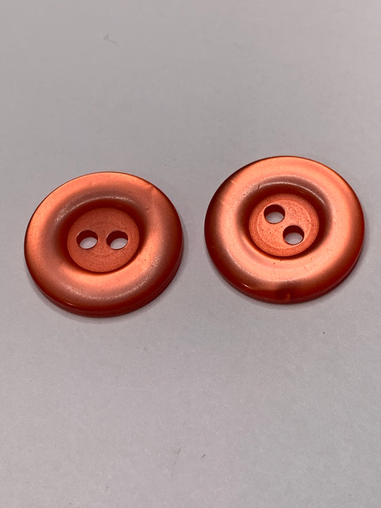 Vintage 2 Round Plastic Buttons, 2 Holes, Pink, 2.0 cm, New/Old Stock