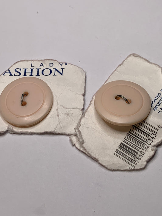 Vintage 2 Round Plastic Buttons, 2 Holes, Pink, 2.4 cm, New/Old Stock