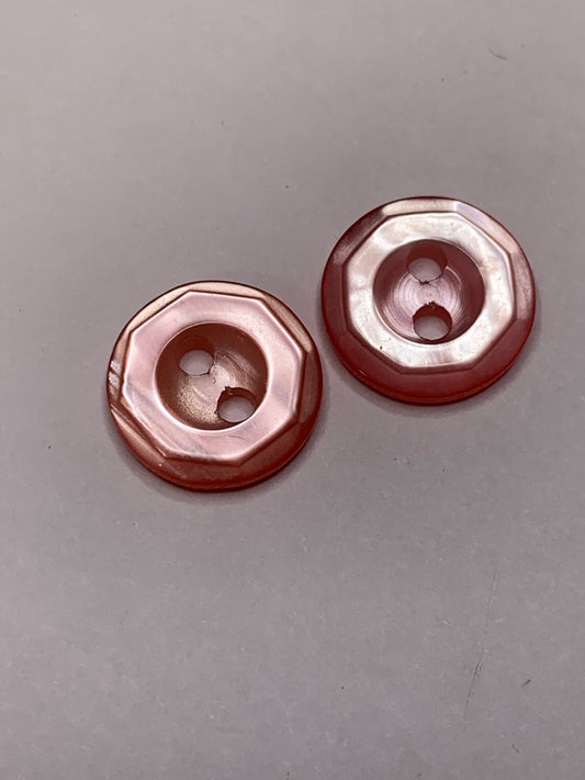 Vintage 2 Round Plastic Buttons, 2 Holes, Pink, 1.2 cm, New/Old Stock