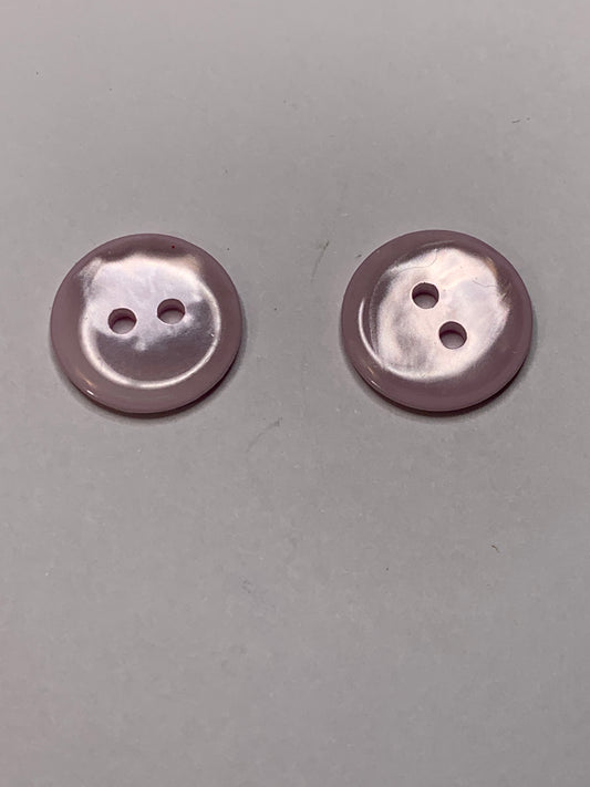 Vintage 2 Round Plastic Buttons, 2 Holes, Pink, 1.5 cm, New/Old Stock