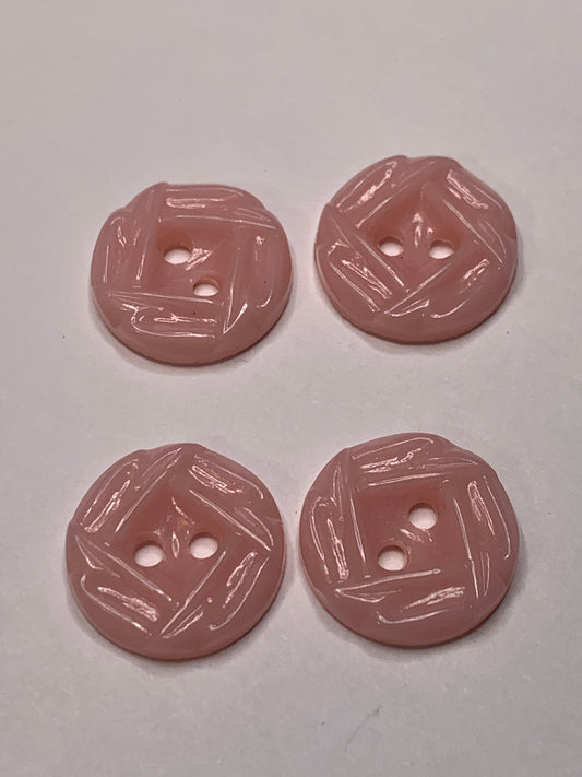 Vintage 4 Round Plastic Buttons, 2 Holes, Pink, 1.5 cm, New/Old Stock