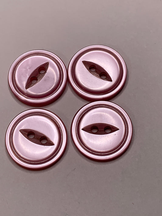 Vintage 4 Round Plastic Buttons, 2 Holes, Pink, 1.8 cm, New/Old Stock