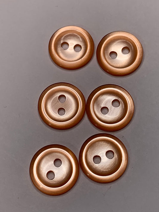 Vintage 6 Round Plastic Buttons, 2 Holes, Pink, 1.5 cm, New/Old Stock