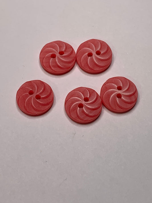 Vintage 5 Round Plastic Buttons, 2 Holes, Pink, 1.2 cm, New/Old Stock