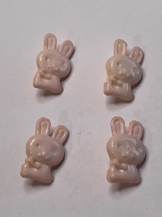 Vintage Children/Baby 4 Bunny Rabbits Plastic Buttons, Shank, Pink, 1.8 cm, New/Old Stock