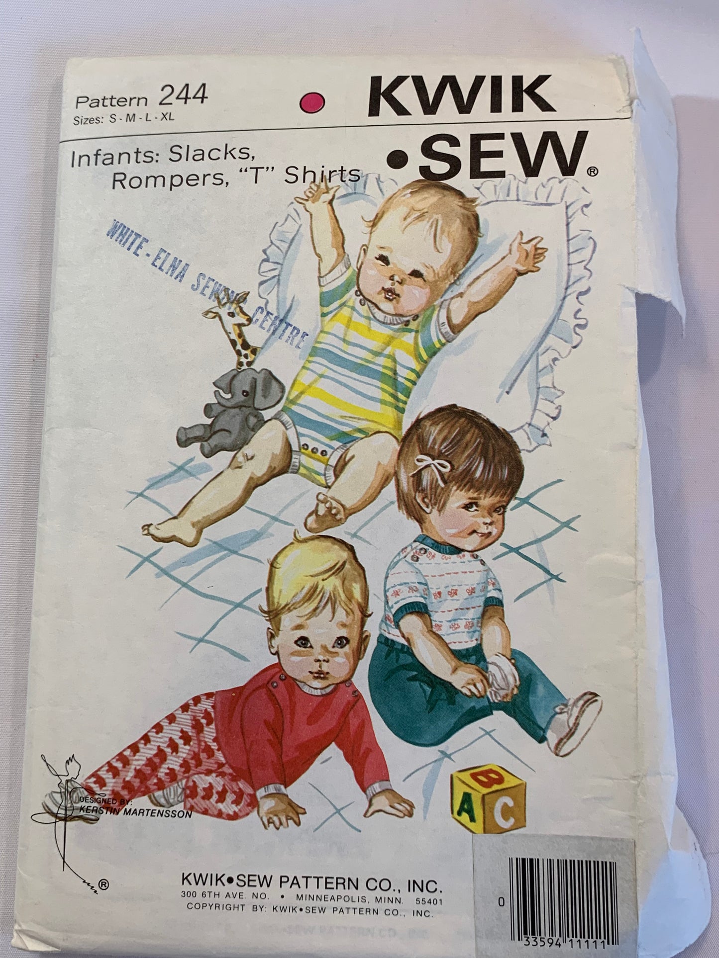 KWIK Sewing Pattern 244 Baby/Infants Pants, Rompers, T-Shirts, Slacks, Long/Short Sleeves, Stretch Knit Only, Cut, Vintage 1999