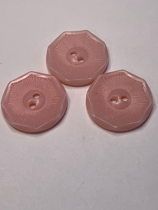 Vintage 3 Round Plastic Buttons, 2 Holes, Pink, 1.2 cm, New/Old Stock