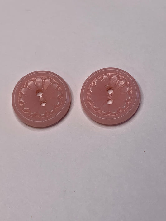 Vintage 2 Round Plastic Buttons, 2 Holes, Pink, 2.0 cm, New/Old Stock