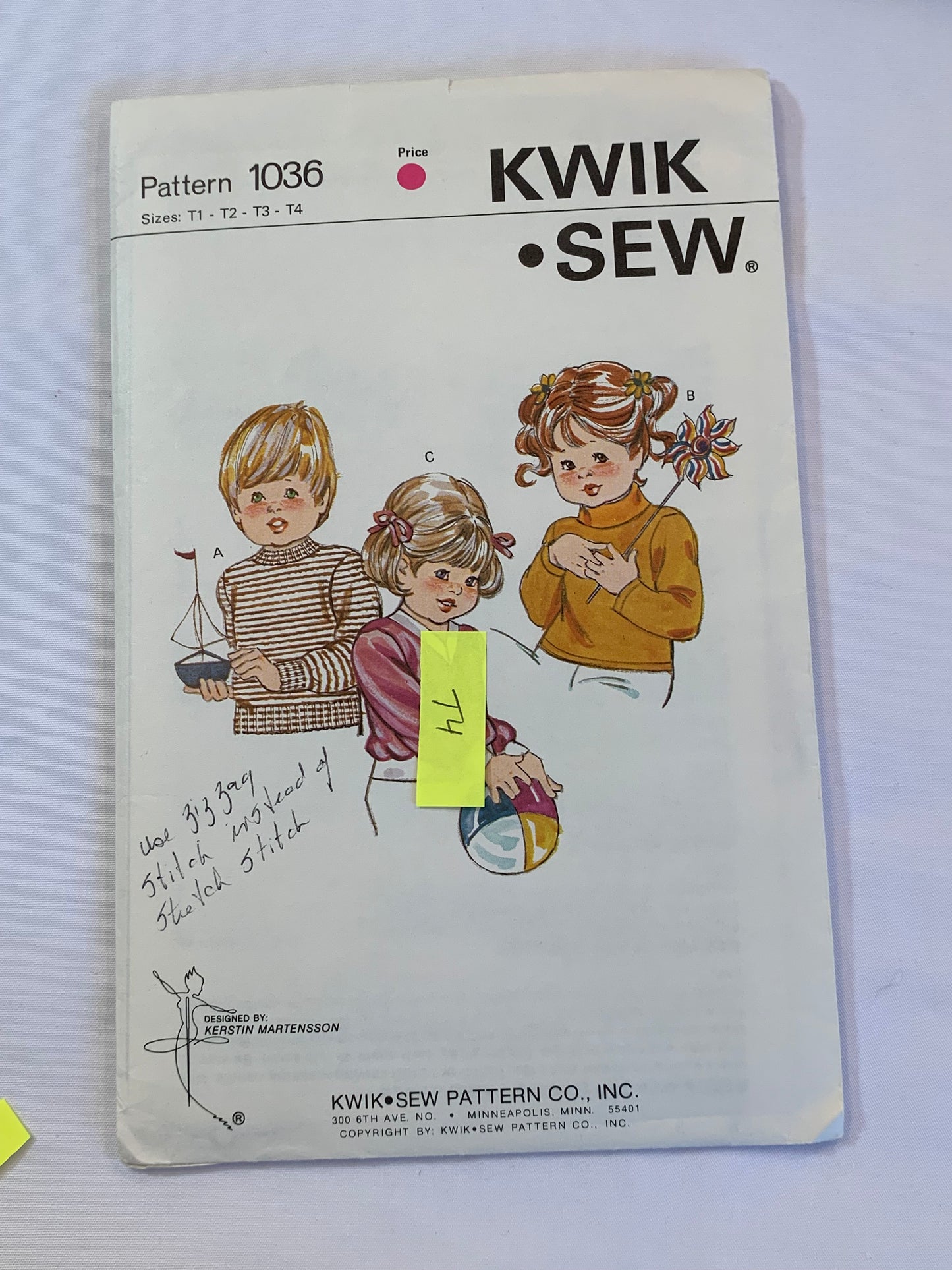 KWIK Sewing Pattern 1036 Toddlers'/Girls'/Boy's, Shirts, Long Sleeves, Collar, Cuffs, Cut, Size T1-4, Vintage 1980