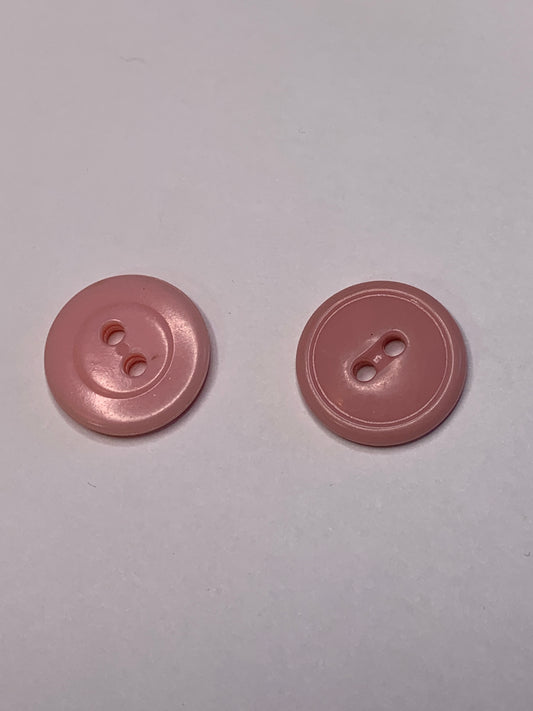 Vintage 2 Round Plastic Buttons, 2 Holes, Pink, 1.5 cm, New/Old Stock