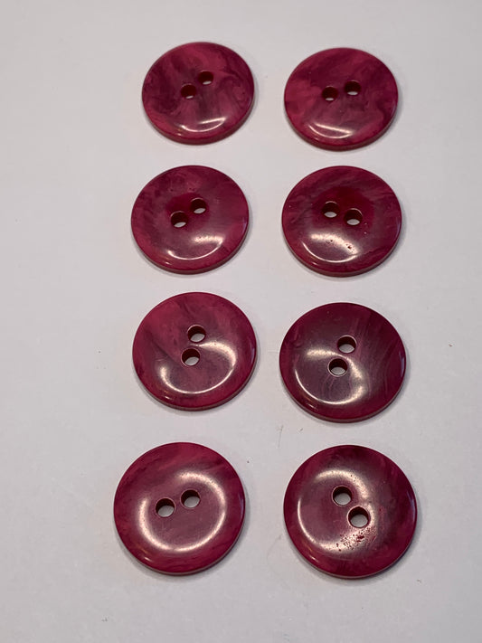 Vintage 8 Round Plastic Buttons, 2 Holes, Pink, 2.0 cm, New/Old Stock