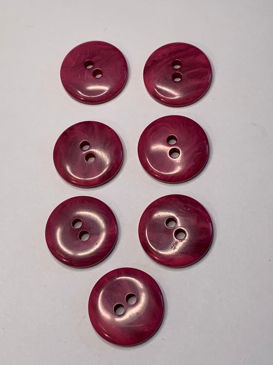 Vintage 7 Round Plastic Buttons, 2 Holes, Pink, 2.0 cm, New/Old Stock