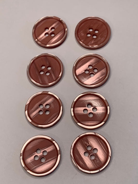 Vintage 8 Round Plastic Buttons, 4 Holes, Pink, 2.0 cm, New/Old Stock