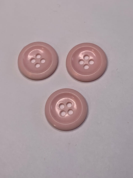 Vintage 3 Round Plastic Buttons, 4 Holes, Pink, 1.8 cm, New/Old Stock