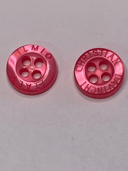 Vintage Children/Baby 2 Round Plastic Buttons, 4 Holes, Pink, 1.0 cm, New/Old Stock