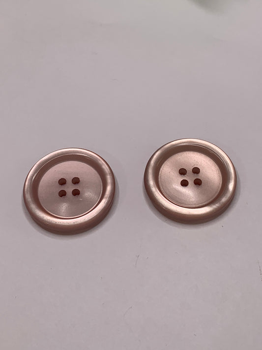Vintage 2 Round Plastic Buttons, 4 Holes, Pink, 2.8 cm, New/Old Stock