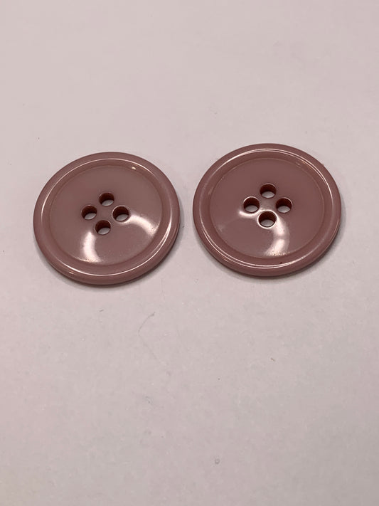 Vintage 2 Round Plastic Buttons, 4 Holes, Pink, 2.2 cm, New/Old Stock