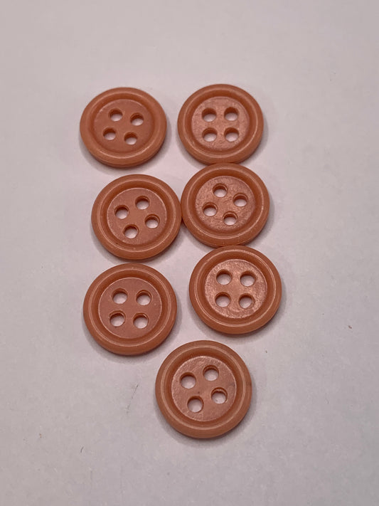 Vintage 7 Round Plastic Buttons, 4 Holes, Pink, 1.0 cm, New/Old Stock
