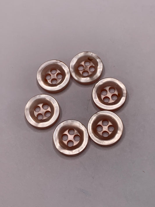 Vintage 6 Round Plastic Buttons, 4 Holes, Pink, 1.0 cm, New/Old Stock