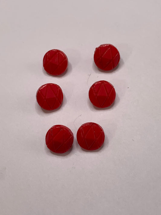 Vintage Children/Baby 6 Plastic Buttons, Shank, Red, .07 cm, New/Old Stock